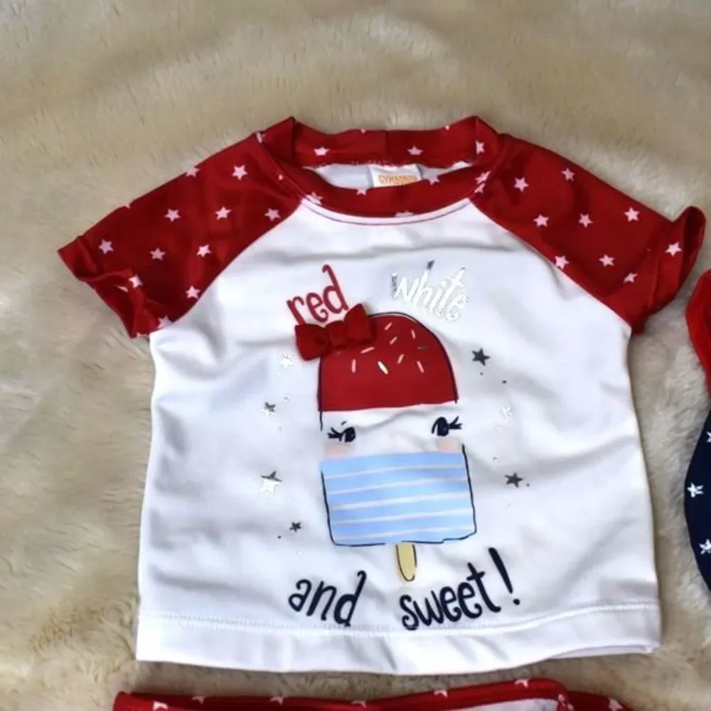 Gymboree Patriotic Bathing Suit Red white and blue 3 Piece Set -Size 6-12 Months